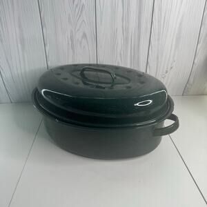 Vintage Enameled Dutch Oven/Roaster with Lid Speckled Green 16x13x9